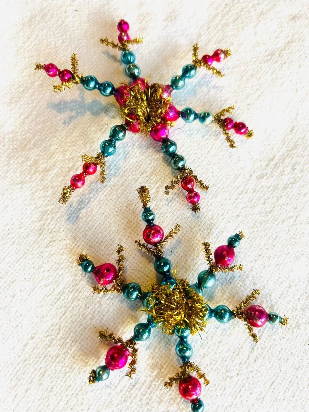 Vintage repurposed mercury, glass bead flowers holiday Christmas ornaments